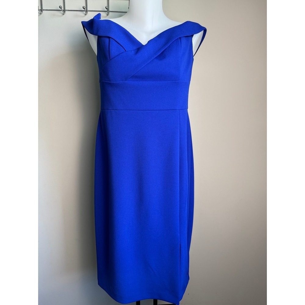 Melanie Lyne Sleeveless Sheath Dress 6 Royal Blue Wedding Guest Formal Elegant